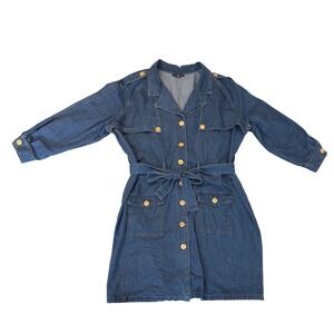 Ashley Stewart Denim Trench Dress Blue Cotton Utility Midi Shirtdress Plus 26/28
